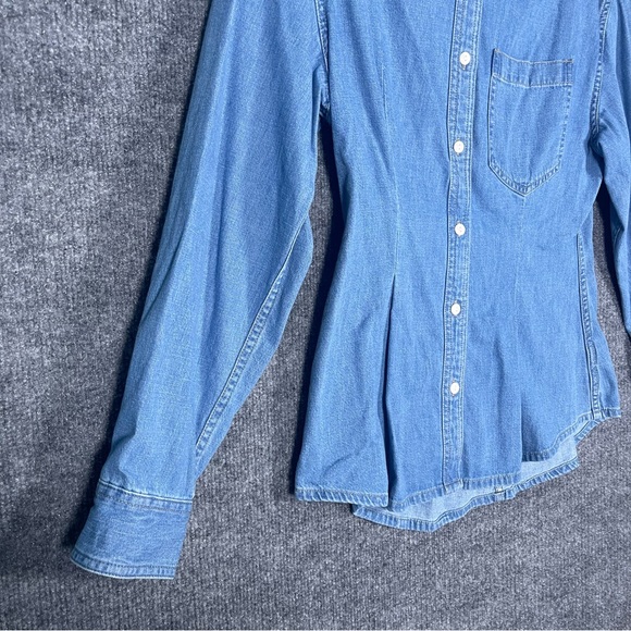 Madewell Womens Small Blue Chambray Pleated Jeans Casual Button Down Long Sleeve - Picture 6 of 10